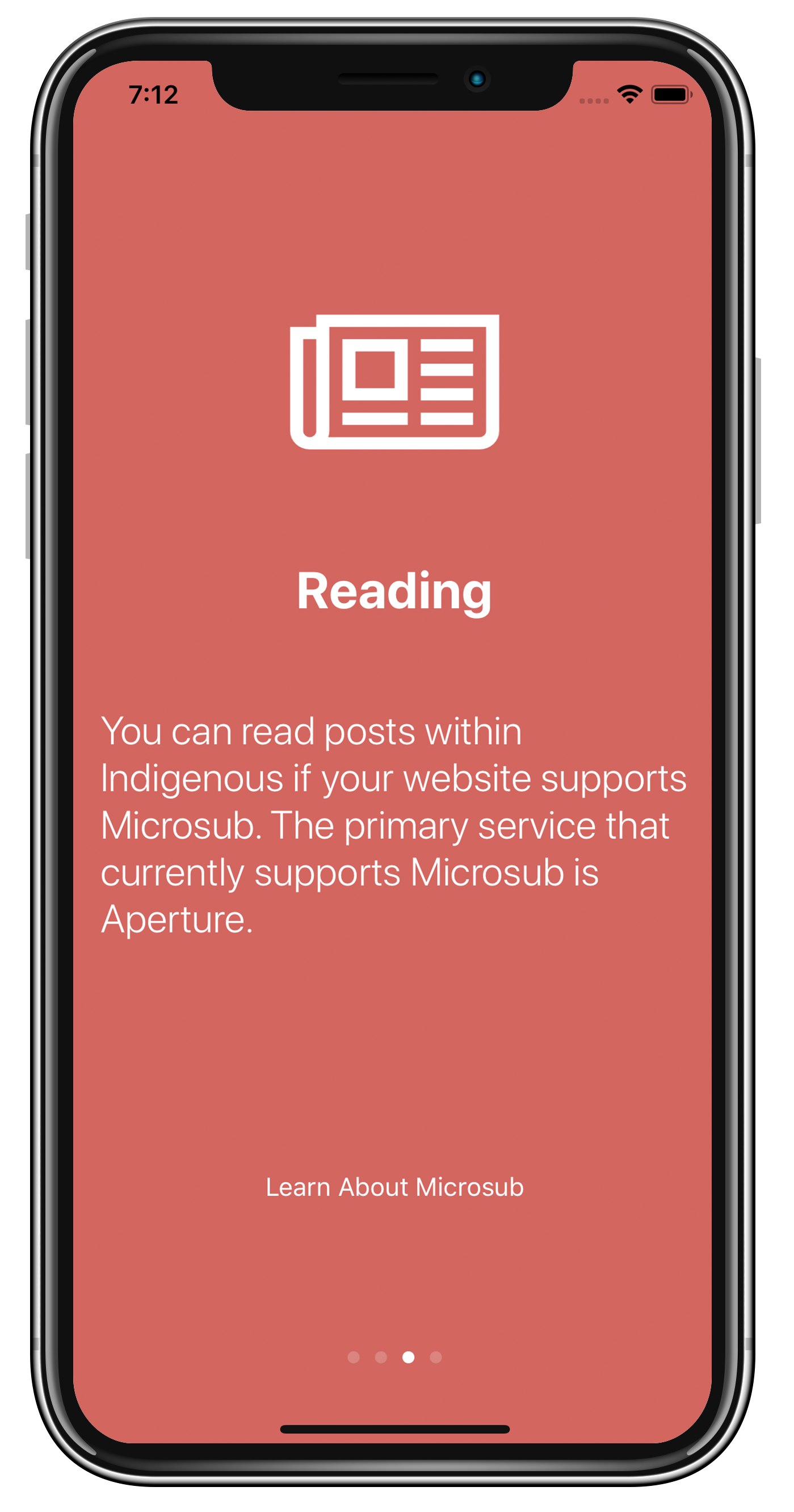 Onboarding Screen about Microsub