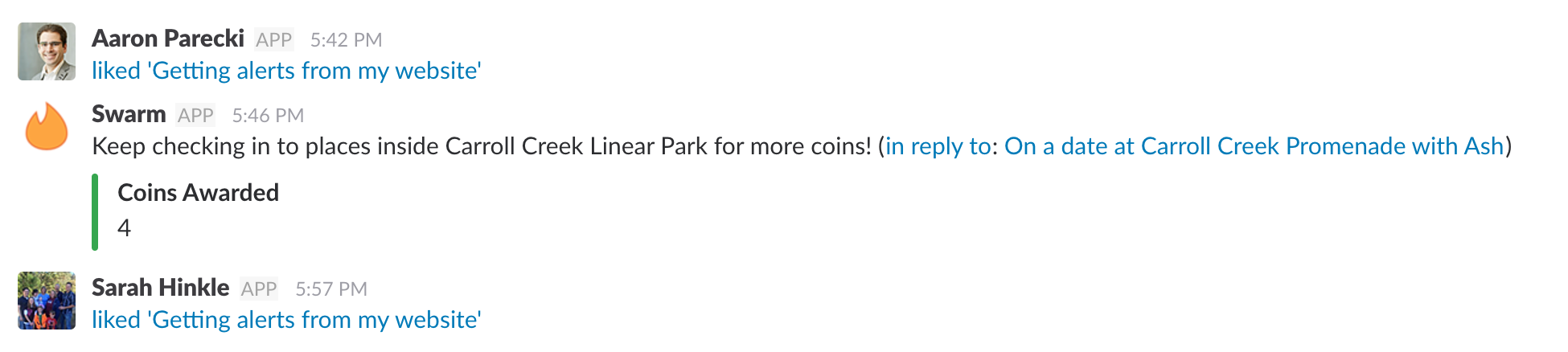 Screenshot of webmention alert example